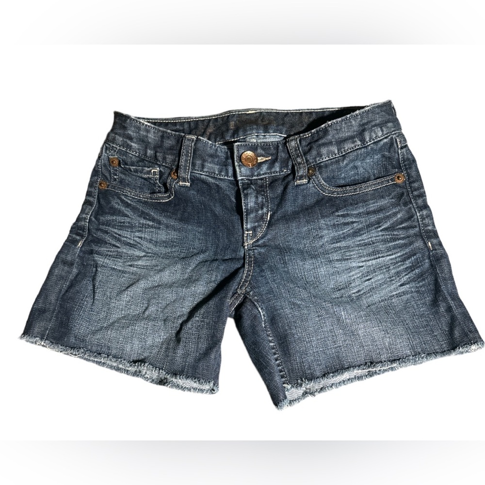 EXPRESS Women’s Frayed Medium Wash Denim Mini Shorts Size 00